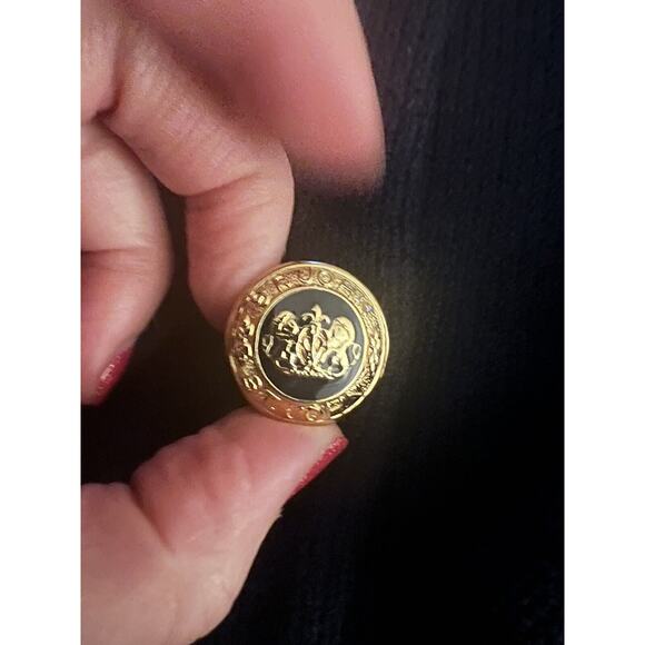 ST.JOHN BASIC KNIT Jacket Blazer Navy Blue Size 8 Made In USA gold Logo Buttons - Picture 3 of 4